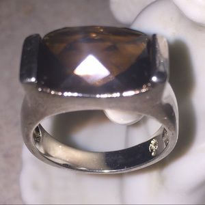 10KT Gold Emerald Cut Smoky Brown Topaz Ring
